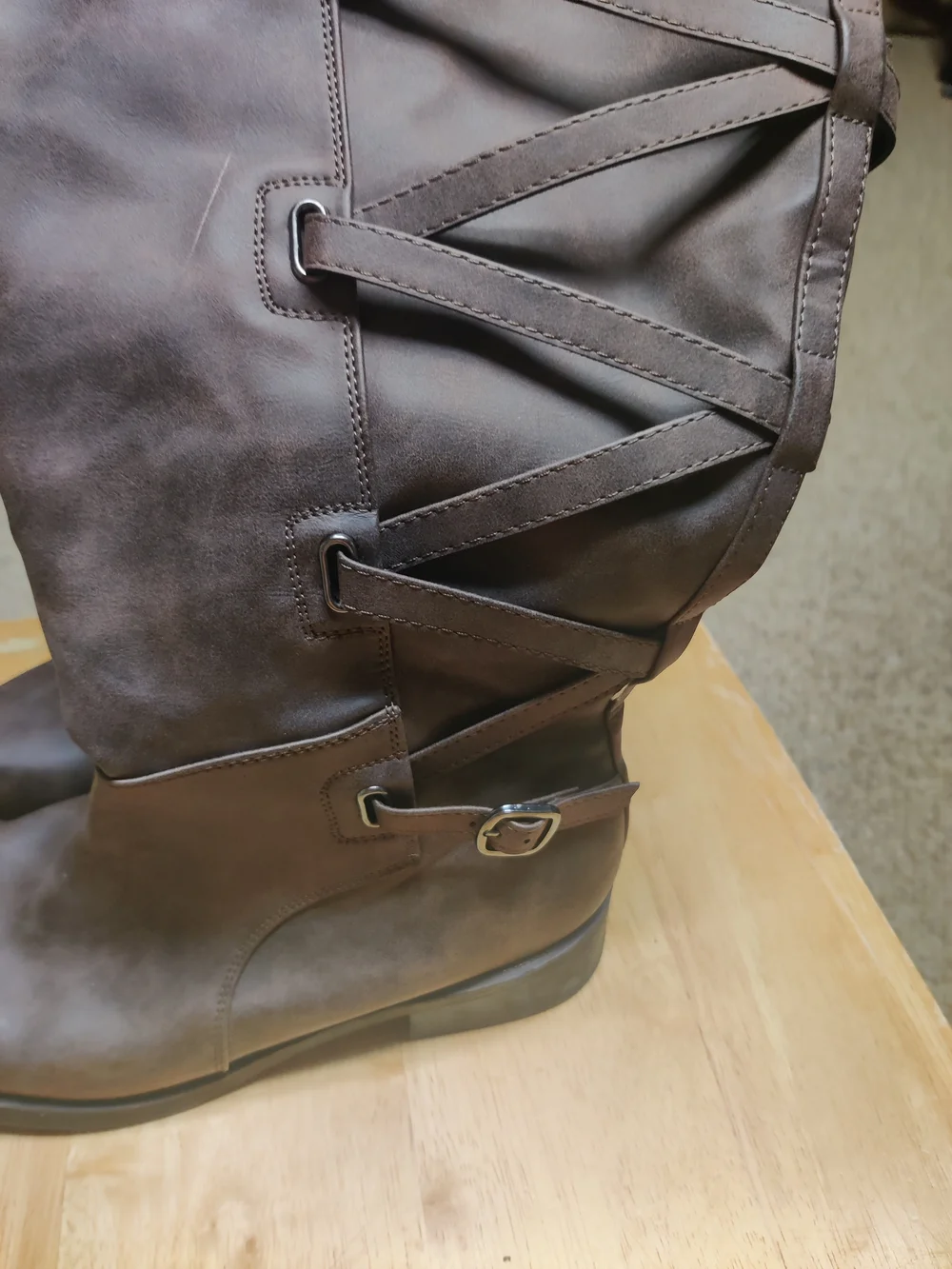 Journee Collection Brown Mid-Calf Buckle  Braided Boots Size 8.5